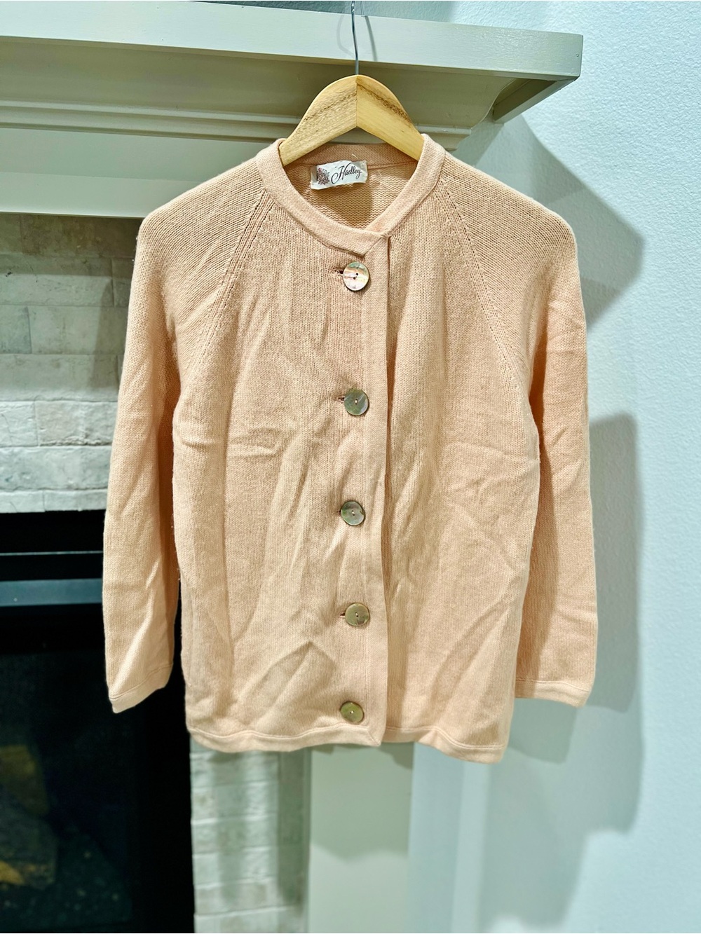 Vintage 60s 70s Hadley Cashmere Souffle Peach Knit Cardigan Sweater size 38
